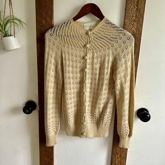 Vintage DeMura Knit Button Up Cardigan Women’s Small Boho Grandma Hand Made USA - Picture 3 of 8